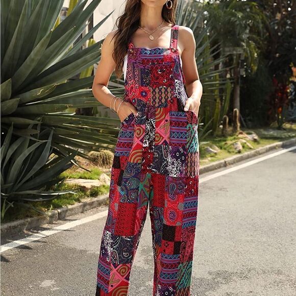 Women's Jumpsuit Loose Colorblock Wide Leg Overall - Picture 1 of 4